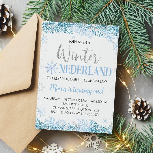 hiver Onederland Noël Anniversaire Invitation