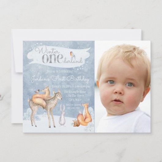 Hiver ONEderland Photo 1er anniversaire Invitation (Devant)