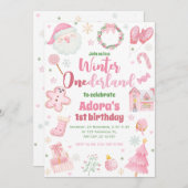 Hiver ONEderland rose Noël Invitation d'anniversai (Devant / Derrière)
