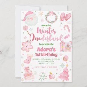Hiver ONEderland rose Noël Invitation d'anniversai