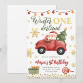 Hiver Onederland Santa Claus Invitation Anniversai (Devant / Derrière)
