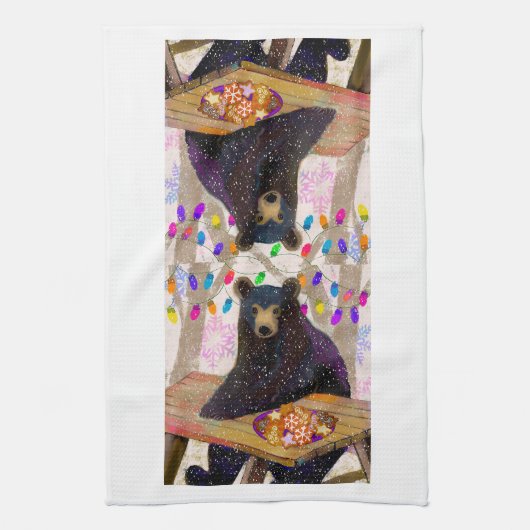 Hiver Ours Vacances Serviette de cuisine (Vertical)