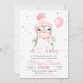 Hiver Penguin baby shower invitation fille (Devant)