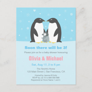 Hiver Penguin Famille Bébé Douche Invitations