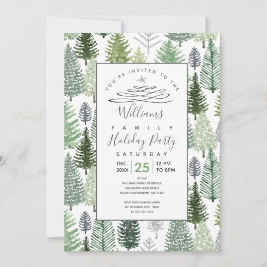 Hiver Pine Trees Fête Invitation (Devant)