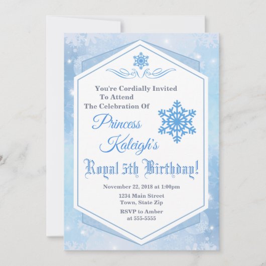 Hiver Princesse Anniversaire Invitation Reine des  (Devant)