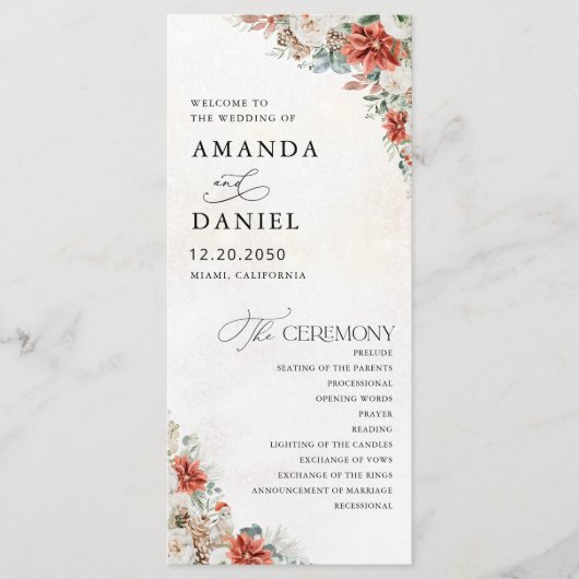 Hiver Programme de mariage Pinecone rouge verdure (Devant)