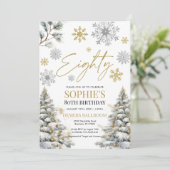 Hiver Quatre-vingts Anniversaire Invitation Or et  (Debout devant)