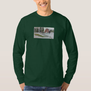 Hiver Red Barn aquarelle long manches t-shirt