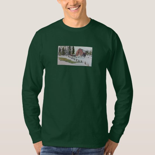 Hiver Red Barn aquarelle long manches t-shirt (Devant)