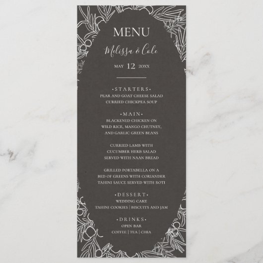 Hiver rustique | Menu Dîner Mariage au charbon (Devant)