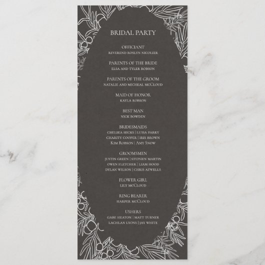 Hiver rustique | Programme de mariage au charbon (Dos)