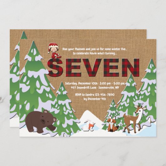 Hiver Sept Anniversaire Fête Invitation (Devant / Derrière)