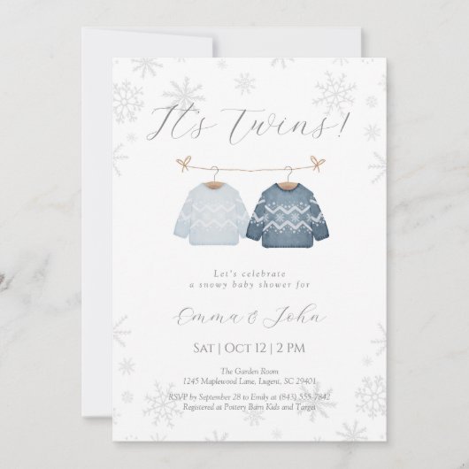 Hiver Ses frères jumeaux Baby shower Invitation (Devant)