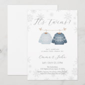 Hiver Ses frères jumeaux Baby shower Invitation (Devant / Derrière)