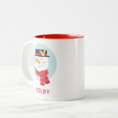 Hiver Snowman Face à la Mug de café à deux tons (Devant gauche)