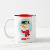 Hiver Snowman Face à la Mug de café à deux tons (Gauche)