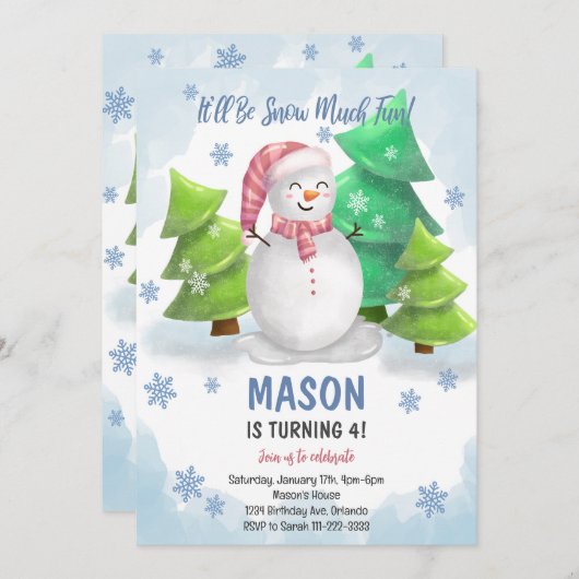 Hiver Snowman Snowflake Anniversaire Invitation (Devant / Derrière)