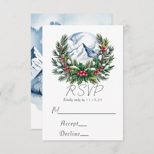 Hiver Snowy Pine Wreath Wedding RSVP (Devant / Derrière)