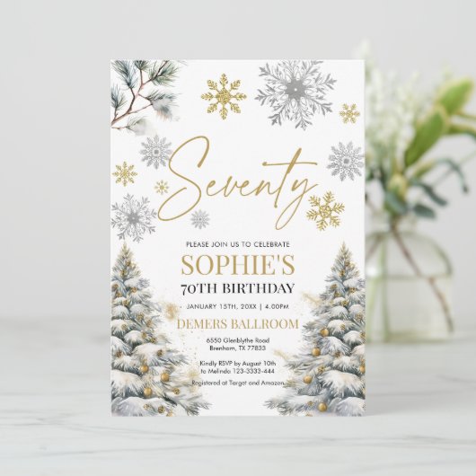 Hiver Soixante-dix Anniversaire Invitation Or et a (Debout devant)