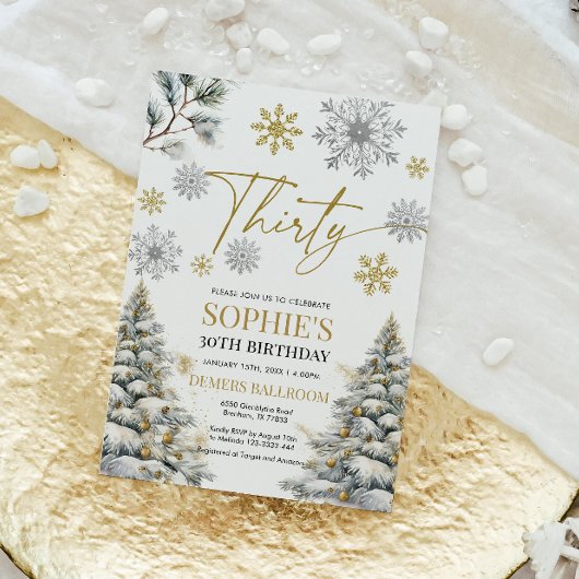 Hiver Trente Anniversaire Invitation Or et argent