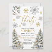 Hiver Trente Anniversaire Invitation Or et argent (Devant)