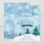 Hiver Un derland 1er anniversaire Invitation de fê (Devant / Derrière)