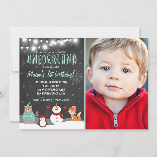Hiver UN derland anniversaire invitation Mint (Devant)