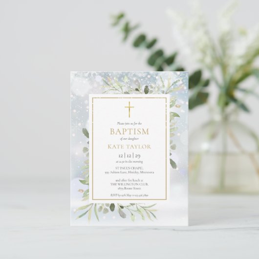 Hiver Végétation neigeuse Baptême Invitation (Debout devant)