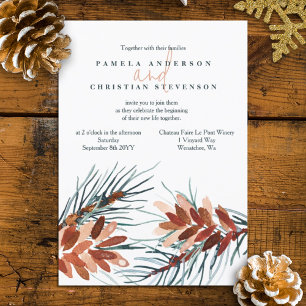 Hiver Vert, Brown Pine Cônes Mariage Invitations