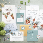Hiver Vert, Brown Pine Cônes Mariage Invitations