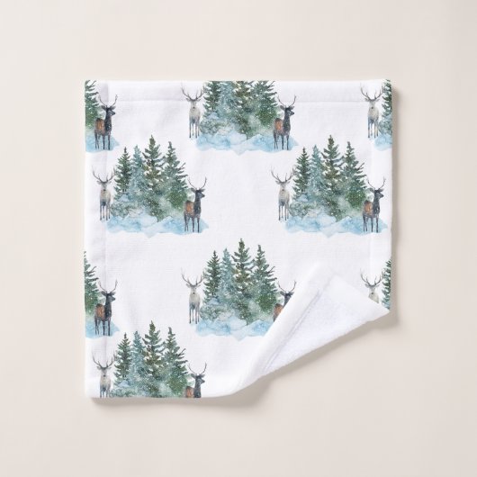 Hiver Wonderland Forêt Antlers Pine Trees (Gant de toilette)