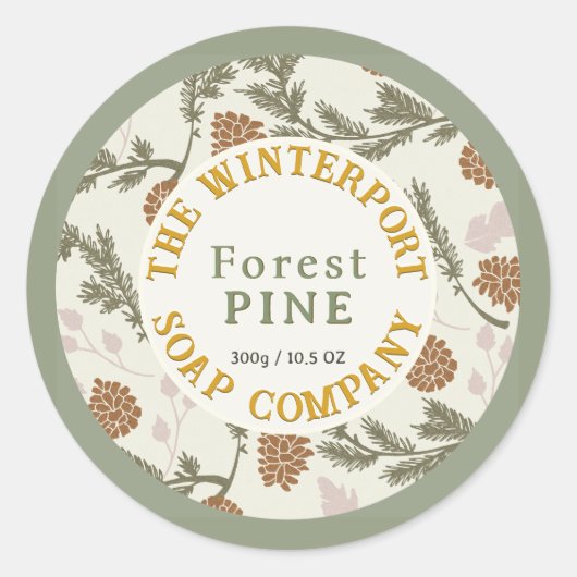 Hiver Woods Pine Bough et Cone Soap Étiquette (Devant)