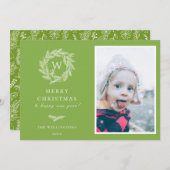 Hiver Wreath Monogram Carte photo de vacances | Ve (Devant / Derrière)