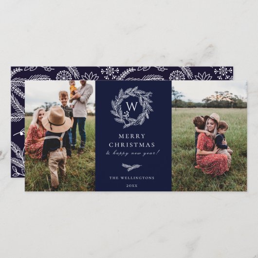 Hiver Wreath Monogramme Vacances 2 Cartes photos B (Devant / Derrière)