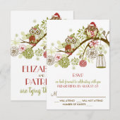 Hivernal Chouettes rétros Floral Holiday Carte RSV (Devant / Derrière)