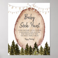 Hivernal Forêt de Bois Baby Sock Hunt Poster