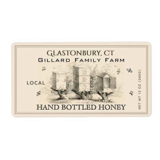 Hives Hand Bottled Raw Local Honey Labels (Voorkant)