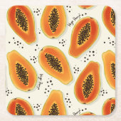 Hiya Papaya Pattern Vierkante Kartonnen Onderzetter (Voorkant)