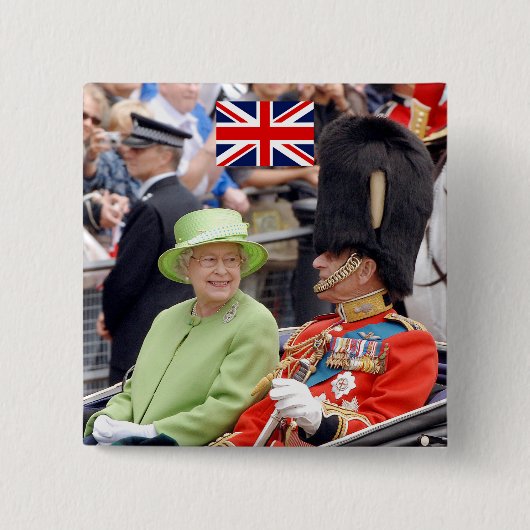 HM Queen Elizabeth-Duke of Edinburgh Vierkante Button 5,1 Cm (Voorkant)