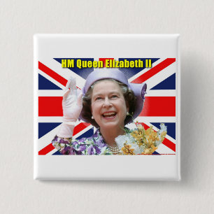 HM Queen Elizabeth II Vierkante Button 5,1 Cm