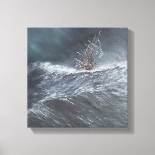 HMS Beagle in een storm voor Kaaphorn Canvas Afdruk