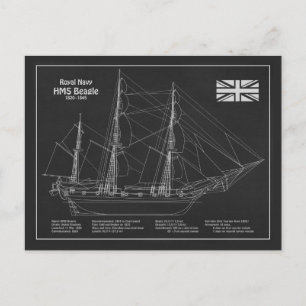 HMS Beagle Tall Ship - Blauwdruk van het schip Briefkaart