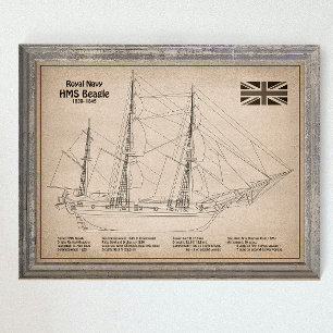 HMS Beagle Tall Ship - Scheepsblauwdruk SD Poster