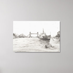 HMS Belfast op de Thames London.2006 Canvas Afdruk
