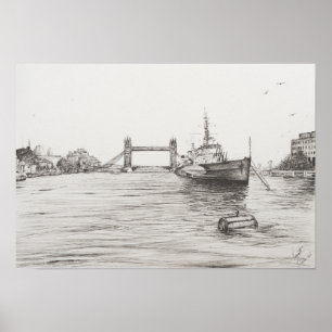 HMS Belfast op de Thames London.2006 Poster