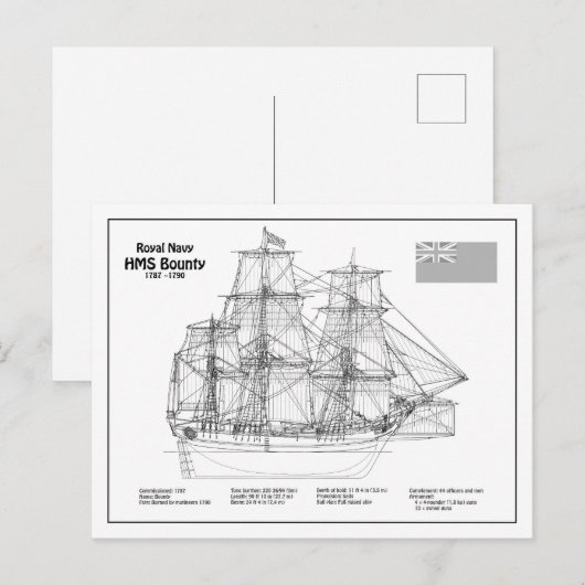 HMS Bounty - Blauwdrukplannen voor schepen BD Briefkaart (Voorkant / Achterkant)