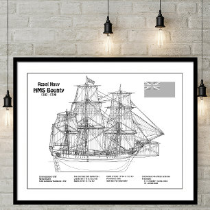 HMS Bounty - Blauwdrukplannen voor schepen BD Foto Afdruk