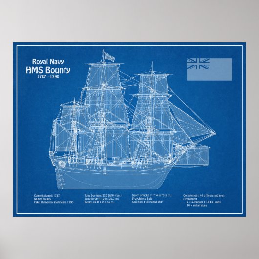 HMS Bounty - Schip Blauwdruk Plannen ABD Poster (Voorkant)