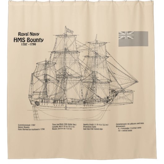 HMS Bounty - Schip Blauwdruk Plannen SD Douchegordijn (Voorkant)